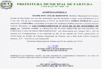 Audiência Pública na Câmara no próximo dia 16/10/2014. Tema: Plano Diretor