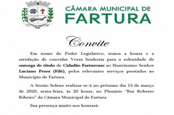 Convite para Sessão de Entrega de Título ao Ex-Vereador Luciano Filé.