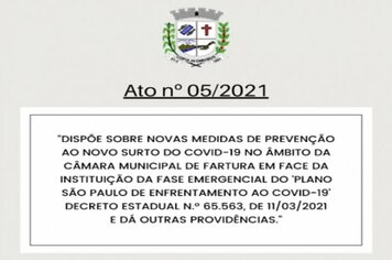 Ato da Mesa 05/2021. que dispõe sobre medidas de prevenção ao novo surto de Covid-19